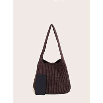 ENBEI Women's Handcrafted Crochet Tote Bag Knit Shoulder bag,All-Season Handwoven Beach Bag, Cute Eco-Friendly Handmade Tote for Shopping, Travel, Daily Use, Gift Box Packaging（Brown