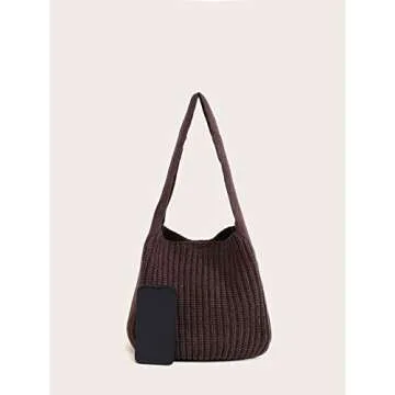 ENBEI Women's Handcrafted Crochet Tote Bag Knit Shoulder bag,All-Season Handwoven Beach Bag, Cute Eco-Friendly Handmade Tote for Shopping, Travel, Daily Use, Gift Box Packaging（Brown