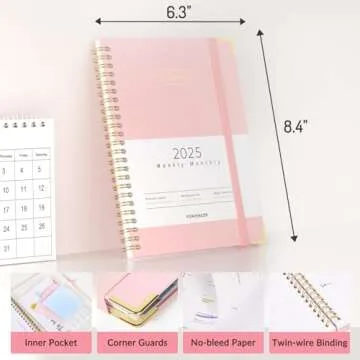 Forvencer 2025 Planner, Hardcover Weekly and Monthly Planner, January 2025 - December 2025, 6" x 8", Spiral Calendar Planner with Tabs, Exquisite Daily Organizer Notebook with Inner Pocket, Agenda Journal for Office Home School, A5 Size, Beige