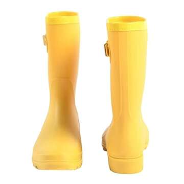 Fubotao Women's Mid Calf Rain Boots Waterproof Fashion Garden Shoes Anti-slipping Rainboots For Women Comfortable Insole Light Rain Shoes