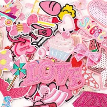 36 Pink Embroidered Iron on Patches for Creative DIY Fashion