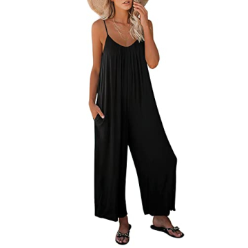 ANRABESS Women Summer Casual Sleeveless Spaghetti Strap Boho Wide Leg Jumpsuits Rompers Dressy 2025 ...