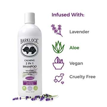 BarkLogic Plant Based 2 in 1 Dog Shampoo and Conditioner, Lavender, 16 fl oz - Grooming Essentials for A Quality Coat - No Parabens, No Phthalates, No Sulfates, No DEA & PEG, Safe & Vegan
