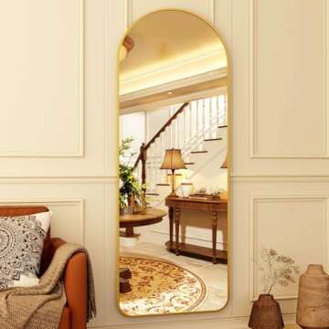 HARRITPURE 64"x21" Arched Full Length Mirror Floor Mirrors with Aluminum Alloy Frame Free-Standing Wall Mounted or Leaning Large Bedroom Dressing Mirror Modern & Contemporary Decor for Home,Gold