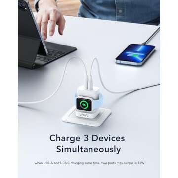 VRURC for Apple Watch Charger, PD 20W Fast Charging Block with Foldable Plug, USB C Wall Charger Power Adapter with Dual Port Compatible with iPhone, Samsung, Android,Tablets-White