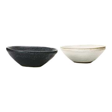 Creative Co-Op Set of 12, 3.5" D Stoneware Bowl with Reactive Glaze, White Serveware, Multi