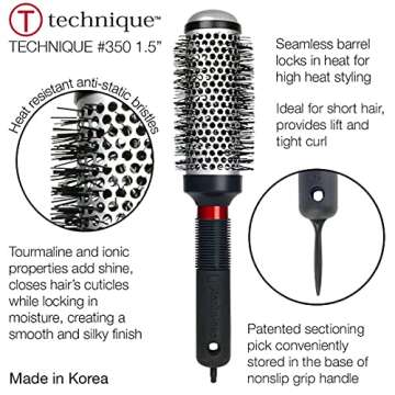 Cricket Thermal Hair Brush #350 1.5” for Blow-Drying, Curling, and Styling – Heat-Retaining Barrel with Anti-Static Tourmaline Bristles, Round Thermal Brush, Ideal for All Hair Types