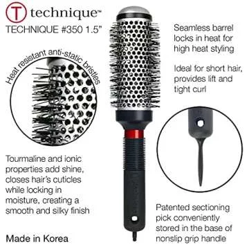Cricket Thermal Hair Brush #350 1.5” for Blow-Drying, Curling, and Styling – Heat-Retaining Barrel with Anti-Static Tourmaline Bristles, Round Thermal Brush, Ideal for All Hair Types