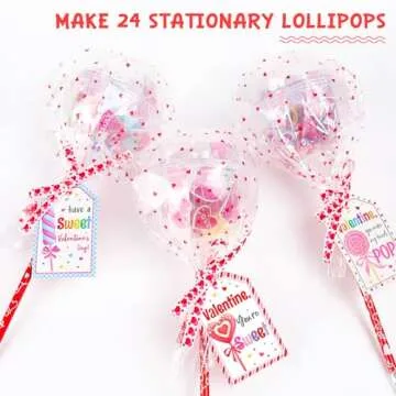 Valentines Day Gifts for Kids - 24 Pack Giant Lollipop-Shaped Stationery Set with Valentine's Cards ...