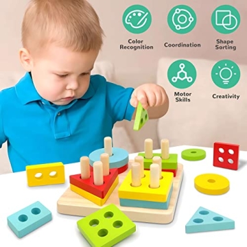 Montessori Wooden Sorting and Stacking Toy for Toddlers