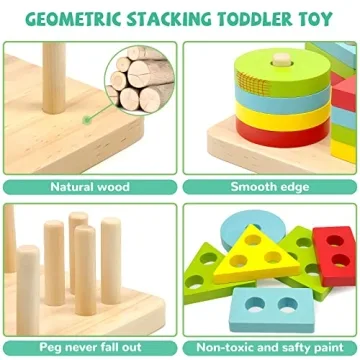 Montessori Wooden Sorting and Stacking Toy for Toddlers