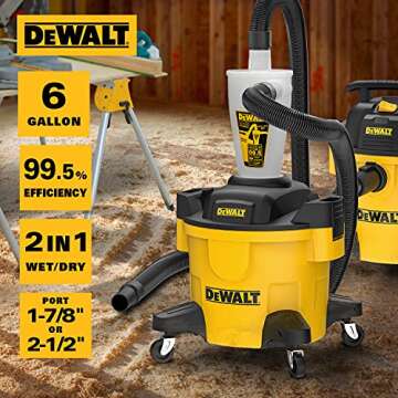 DEWALT Dust Separator with 6 Gallon Poly Tank, 99.5% Efficiency Cyclone Dust Collector, High-Perform...