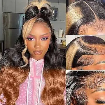 250 Density Ombre Lace Front Wig Human Hair Highlight Body Wave 13X6 Lace Front Wigs Human Hair Pre Plucked HD Frontal Balayage Wig Human Hair Glueless Highlighted Human Hair Wig 26 Inch