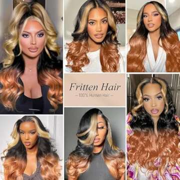 250 Density Ombre Lace Front Wig Human Hair Highlight Body Wave 13X6 Lace Front Wigs Human Hair Pre Plucked HD Frontal Balayage Wig Human Hair Glueless Highlighted Human Hair Wig 26 Inch