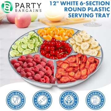 12" Round Serving Tray, 6-Sections, White & Silver - Pack of 4