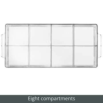 mDesign Plastic Divided Makeup Organizer Holder Tray for Bathroom Drawer, Vanity, Countertop Storage - Cosmetic Organization Holds Brushes and Accessories - 8 Compartments - Lumiere Collection - Clear