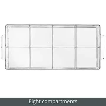 mDesign Plastic Divided Makeup Organizer Holder Tray for Bathroom Drawer, Vanity, Countertop Storage - Cosmetic Organization Holds Brushes and Accessories - 8 Compartments - Lumiere Collection - Clear