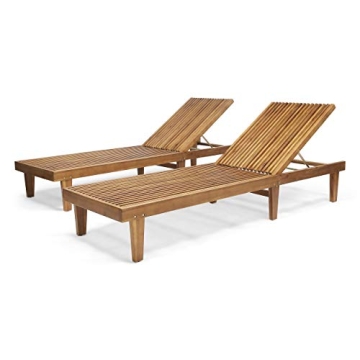 GDFStudio Outdoor Wooden Chaise Lounge Set of 2 in Teak Finish