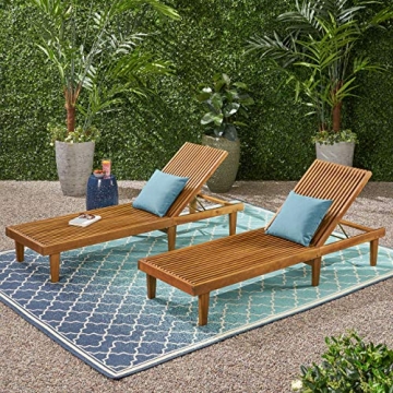 GDFStudio Outdoor Wooden Chaise Lounge Set of 2 in Teak Finish