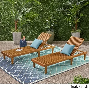 GDFStudio Outdoor Wooden Chaise Lounge Set of 2 in Teak Finish