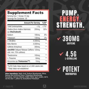 Ryse Loaded Pre Workout Powder Supplement for Men & Women | Pumps, Energy, Focus | Beta Alanine + Citrulline | 390mg Caffeine | 30 Servings (Smarties Original)