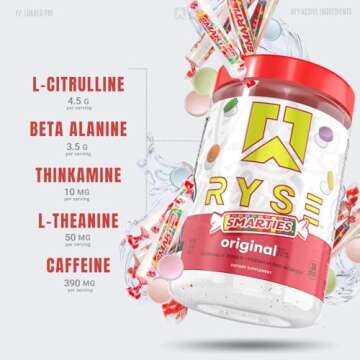 Ryse Loaded Pre Workout Powder Supplement for Men & Women | Pumps, Energy, Focus | Beta Alanine + Citrulline | 390mg Caffeine | 30 Servings (Smarties Original)