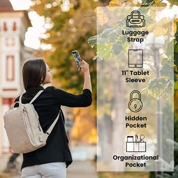 Nordace Siena II Mini Smart Backpack for Everyday Use with USB Charging Port, Water Resistant - Sleek Laptop Backpack for Daily Tasks, Work, and Casual Adventures (Beige)