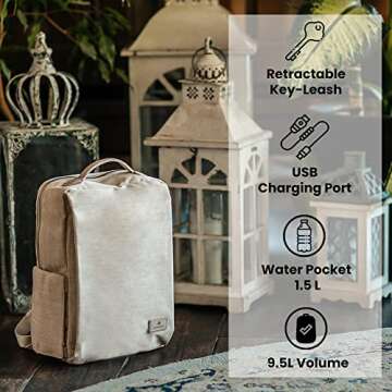 Nordace Siena II Mini Smart Backpack for Everyday Use with USB Charging Port, Water Resistant - Sleek Laptop Backpack for Daily Tasks, Work, and Casual Adventures (Beige)