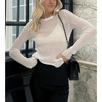 KAMISSY Women Sheer Mesh Knit Sweater Sexy Pullover Top
