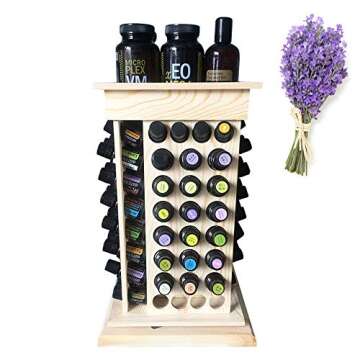 PhantomSky Super Huge Capacity Rotatable Wooden Aromatherapy Essential Oil Carrying Case, Natural Wo...