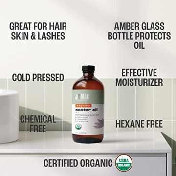 Organic Castor Oil Cold Pressed in Glass Bottle 16 oz
