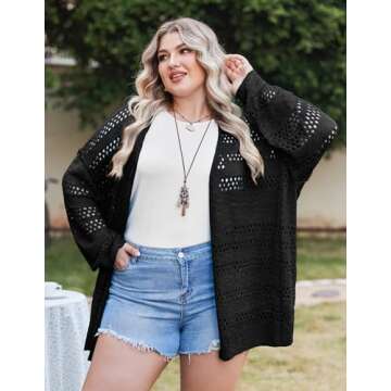 IN'VOLAND Plus Size Lightweight Summer Cardigan for Women - Black 20W