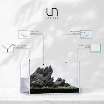 Ultum Nature Systems Ultra Clear Rimless Aquarium - Low Iron Glass Fish Tank with 45° Mitered Edges, 5mm-15mm Thick, Leveling Mat Included - 45U, 5mm Glass (17.71x11.02x11.02IN | 45x28x28CM)