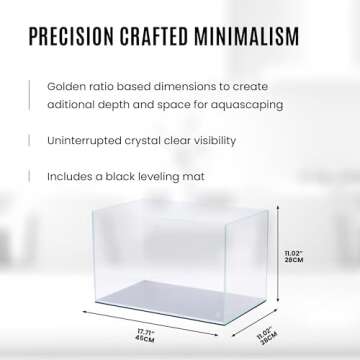 Ultum Nature Systems Ultra Clear Rimless Aquarium - Low Iron Glass Fish Tank with 45° Mitered Edges, 5mm-15mm Thick, Leveling Mat Included - 45U, 5mm Glass (17.71x11.02x11.02IN | 45x28x28CM)