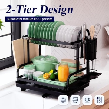 Kitsure Rustproof 2-Tier Dish Drying Rack Space-Saver