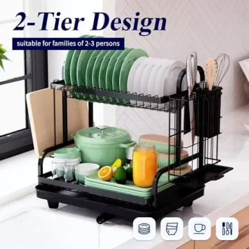 Kitsure Rustproof 2-Tier Dish Drying Rack Space-Saver