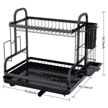 Kitsure Rustproof 2-Tier Dish Drying Rack Space-Saver
