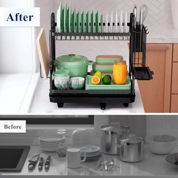 Kitsure Rustproof 2-Tier Dish Drying Rack Space-Saver