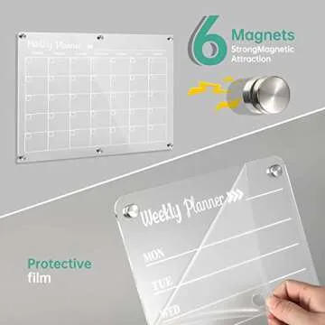 LCPCX Acrylic Magnetic Dry Erase Board for Fridge，Set of 3 Transparent Planning Boards for Monthly...