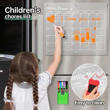 LCPCX Acrylic Magnetic Dry Erase Board for Fridge，Set of 3 Transparent Planning Boards for Monthly Calendar, Weekly Calendar, Calendar，Includes 6 Dry Erase Markers, 1 Eraser and Magnetic Pen Holder