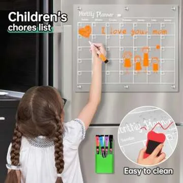 LCPCX Acrylic Magnetic Dry Erase Board for Fridge，Set of 3 Transparent Planning Boards for Monthly Calendar, Weekly Calendar, Calendar，Includes 6 Dry Erase Markers, 1 Eraser and Magnetic Pen Holder