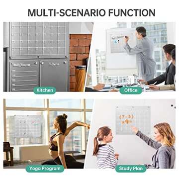 LCPCX Acrylic Magnetic Dry Erase Board for Fridge，Set of 3 Transparent Planning Boards for Monthly Calendar, Weekly Calendar, Calendar，Includes 6 Dry Erase Markers, 1 Eraser and Magnetic Pen Holder