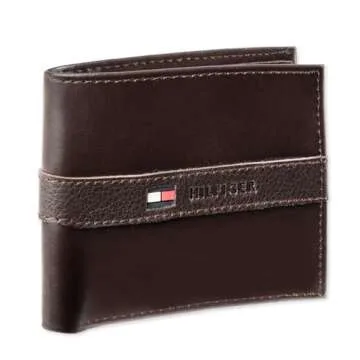 Tommy Hilfiger Men's Leather Wallet – Slim Bifold with 6 Credit Card Pockets, Casual Brown, Perfec...