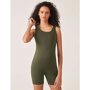 POSHDIVAH Women's Maternity Bodysuit Pregnancy Shapewear Sleeveless Scoop Neck Tank Top Shorts Romper Jumpsuit for Photoshoot Yoga Green Medium