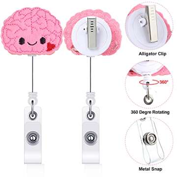 4 Piece Felt Retractable Badge Reel Holder for Nurse Brain Uterus Lung and Heart Badge Reel Cute Nurse ID Badge Holders Felt Tag Holder with Alligator Clip for Nurse Doctor Teacher Student Easy to Use