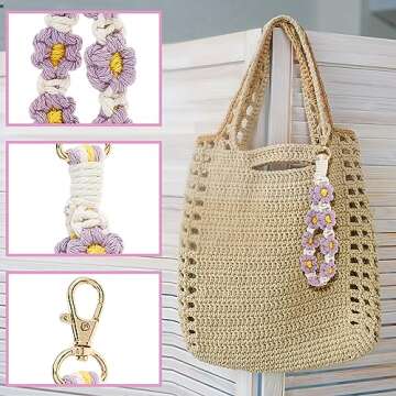 DIVINA VITAE Macrame Keychain Handmade Wristlet Keychains for Women Cute Flower Weave Exquisite Daisy Keychain Multiple Colour (Purple)