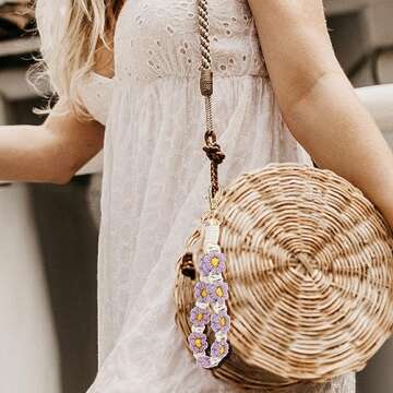 DIVINA VITAE Macrame Keychain Handmade Wristlet Keychains for Women Cute Flower Weave Exquisite Daisy Keychain Multiple Colour (Purple)