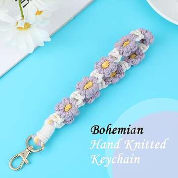 DIVINA VITAE Macrame Keychain Handmade Wristlet Keychains for Women Cute Flower Weave Exquisite Daisy Keychain Multiple Colour (Purple)