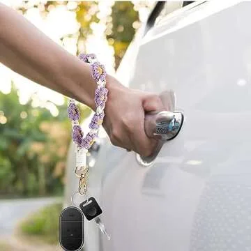 DIVINA VITAE Macrame Keychain Handmade Wristlet Keychains for Women Cute Flower Weave Exquisite Daisy Keychain Multiple Colour (Purple)