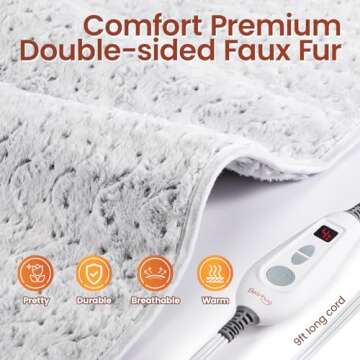 Bearhug XXL Electric Heated Pad 17''x33'' Double-Sided Faux Fur Heating Pad, 6 Heat Levels, 2-Hour A...